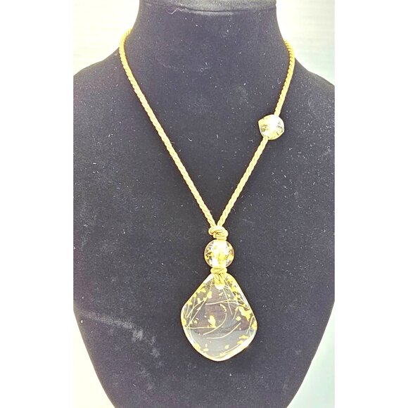 Handcrafted Gold Flakes Clear Resin Pendant Necklace & Cord - Picture 1 of 8